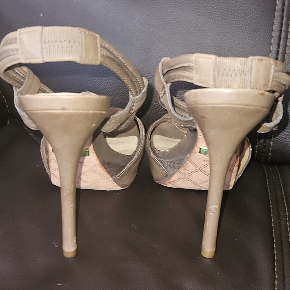 L.A.M.B. Dark Taupe Leather Ultra High Stiletto Heels w. Rosette LAMB size 7.5 - Picture 15 of 16